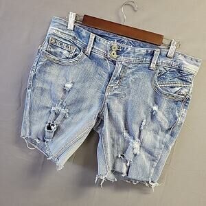 Amethyst Jean Shorts Women's Cut Off Blue Light Wash Distressed Stretch Denim 13